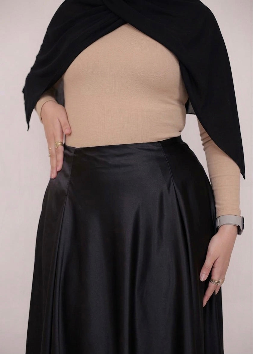 long blouse & satin skirt