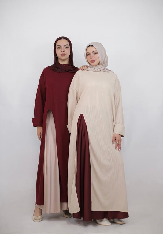 long blouse & satin skirt