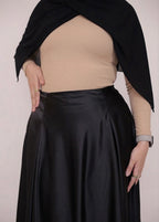 long blouse & satin skirt