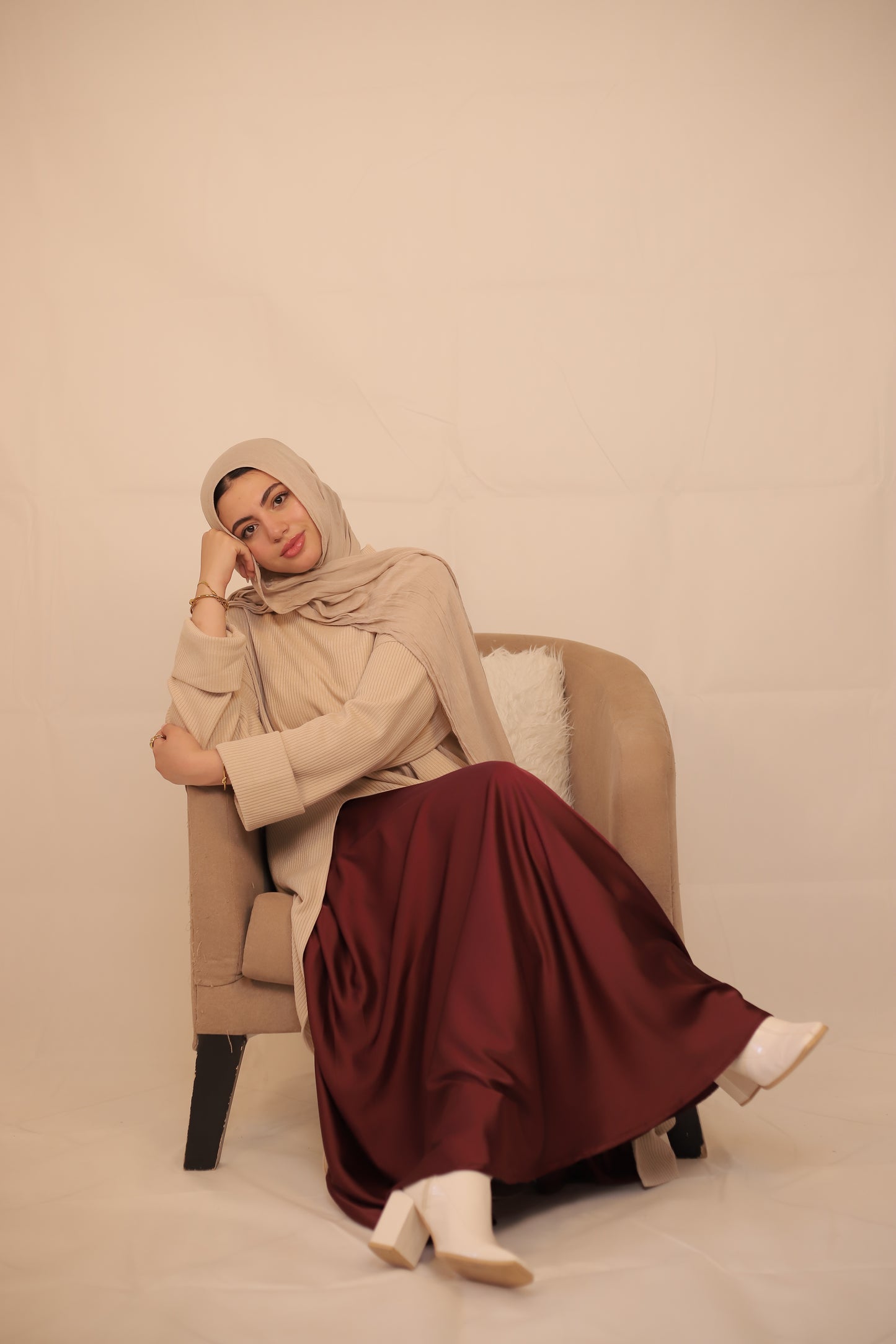 long blouse & satin skirt